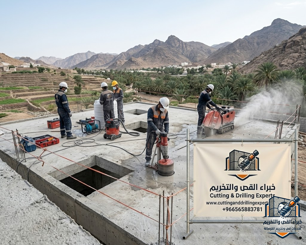 قص وتخريم خرسانة بالطائف باستخدام أحدث معدات القص والكور الماسي لتنفيذ قص الجدران والأسقف وفتح الكور بدقة عالية وسرعة تنفيذ